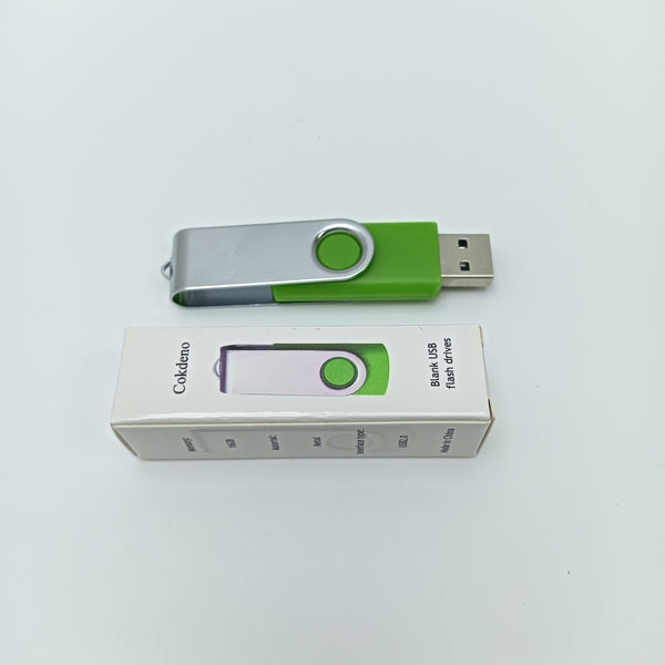 Cokdeno Blank USB flash drives 16 GB Blank USB Flash Drive, Green and Silver, Swivel Design