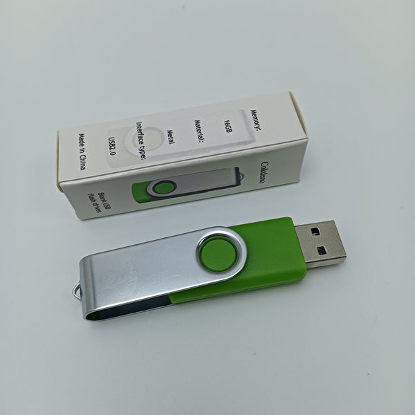 Cokdeno Blank USB flash drives 16 GB Blank USB Flash Drive, Green and Silver, Swivel Design