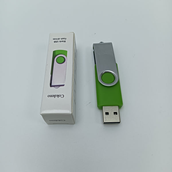 Cokdeno Blank USB flash drives 16 GB Blank USB Flash Drive, Green and Silver, Swivel Design