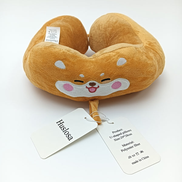 Huslosa U-shaped pillows Cute Animal Character Design, Polyester Fiber, 29x28cm, Brown