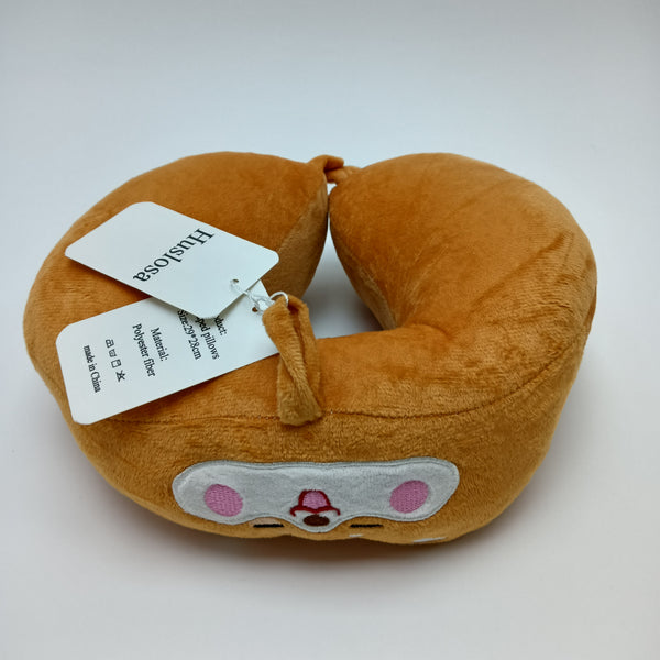 Huslosa U-shaped pillows Cute Animal Character Design, Polyester Fiber, 29x28cm, Brown