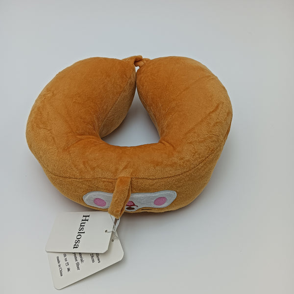 Huslosa U-shaped pillows Cute Animal Character Design, Polyester Fiber, 29x28cm, Brown
