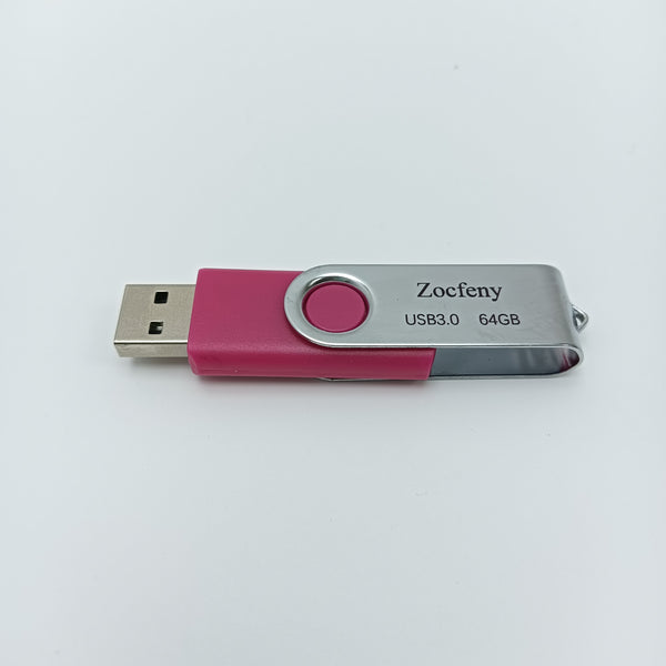 Zocfeny Blank USB flash drives USB 3.0 Flash Drive, 64GB, Pink and Silver, Swivel Design, High-Speed Data Transfer, Portable Storage