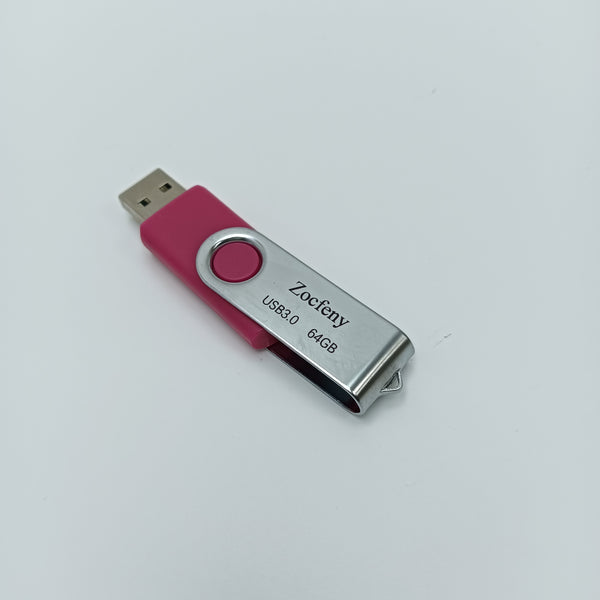 Zocfeny Blank USB flash drives USB 3.0 Flash Drive, 64GB, Pink and Silver, Swivel Design, High-Speed Data Transfer, Portable Storage