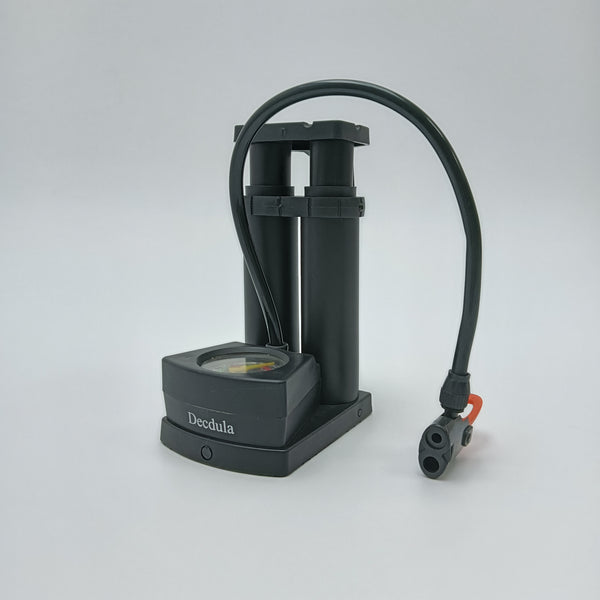 Decdula Pumps for inflating vehicle tyres Portable Dual Cylinder Air Pump with Pressure Gauge and Hose, Black