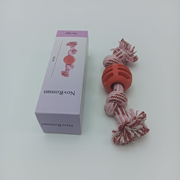 NovRoman Pet toys Dog Rope Toy with Rubber Ball, Pink and White Cotton Rope, Dental Health Chew Toy