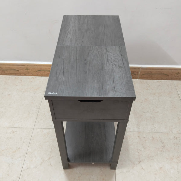 Biadeni Nightstands Gray Wood Grain Finish Nightstand with Storage Drawer and Bottom Shelf