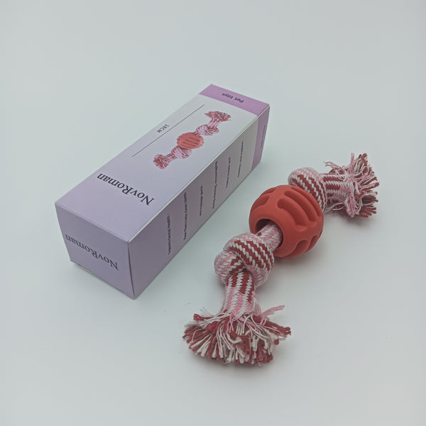 NovRoman Pet toys Dog Rope Toy with Rubber Ball, Pink and White Cotton Rope, Dental Health Chew Toy