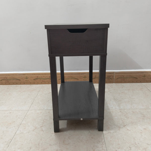 Biadeni Nightstands Gray Wood Grain Finish Nightstand with Storage Drawer and Bottom Shelf