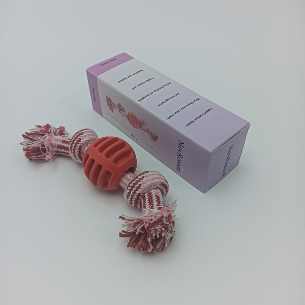 NovRoman Pet toys Dog Rope Toy with Rubber Ball, Pink and White Cotton Rope, Dental Health Chew Toy