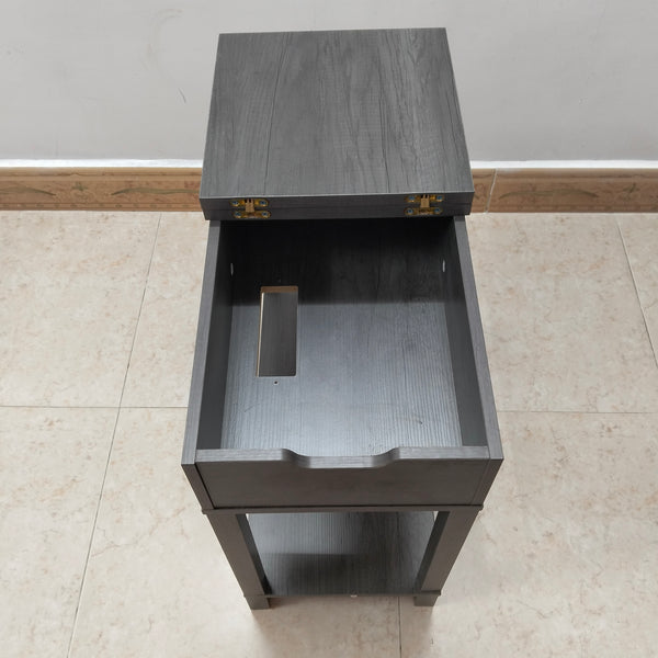 Biadeni Nightstands Gray Wood Grain Finish Nightstand with Storage Drawer and Bottom Shelf