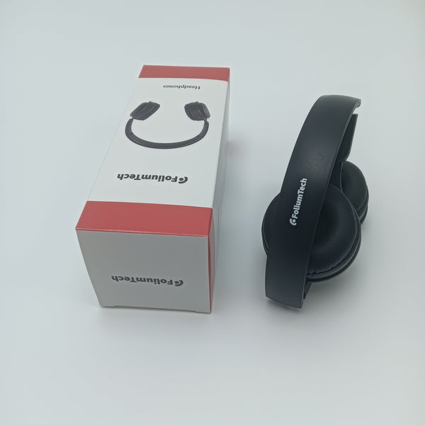 FoliumTech Headphones Over-Ear Headphones, Black, Foldable Design with Padded Ear Cushions