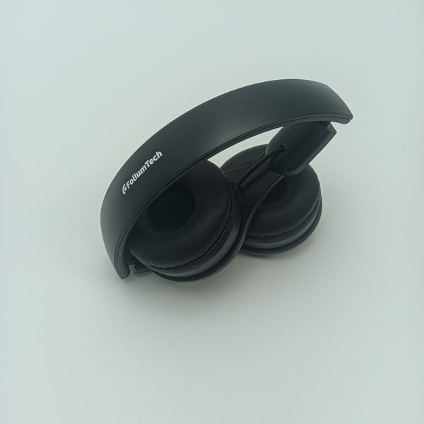 FoliumTech Headphones Over-Ear Headphones, Black, Foldable Design with Padded Ear Cushions