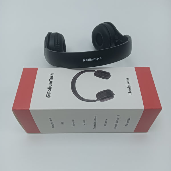 FoliumTech Headphones Over-Ear Headphones, Black, Foldable Design with Padded Ear Cushions