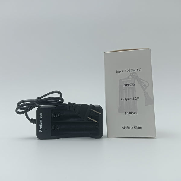 FoliumTech Chargers for batteries Universal Dual Slot Battery Charger with Power Cord, 100-240V AC Input, 4.2V 1000mA