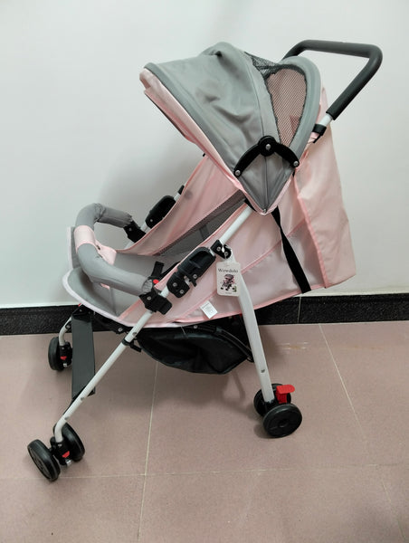 Wowdolo Strollers Lightweight Baby Stroller, Pink and Gray, with Mesh Ventilation and Storage Basket