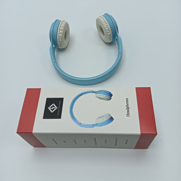 KEEN SENSE Headphones Wireless Bluetooth Headphones, Blue with White Cushions, Over-Ear Design