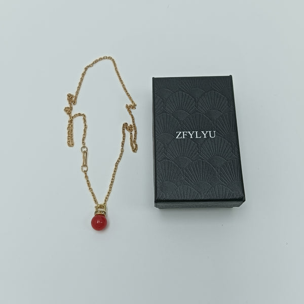 ZFYLYU Necklaces [jewellery] Gold Chain Necklace with Red Pendant, 18 Inch, Lobster Clasp Closure, Polished Finish
