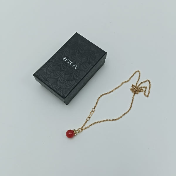 ZFYLYU Necklaces [jewellery] Gold Chain Necklace with Red Pendant, 18 Inch, Lobster Clasp Closure, Polished Finish