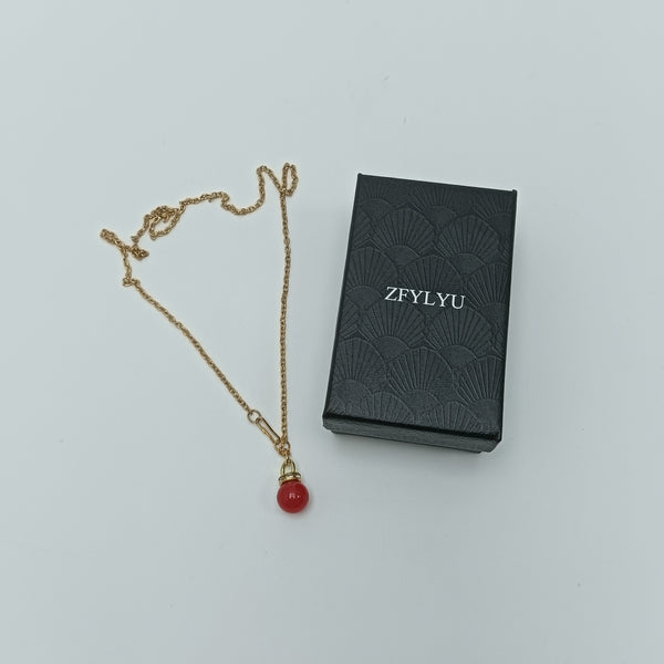 ZFYLYU Necklaces [jewellery] Gold Chain Necklace with Red Pendant, 18 Inch, Lobster Clasp Closure, Polished Finish