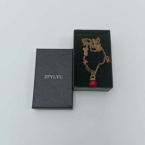 ZFYLYU Necklaces [jewellery] Gold Chain Necklace with Red Pendant, 18 Inch, Lobster Clasp Closure, Polished Finish