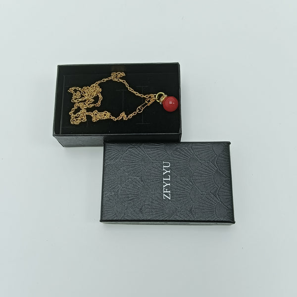 ZFYLYU Necklaces [jewellery] Gold Chain Necklace with Red Pendant, 18 Inch, Lobster Clasp Closure, Polished Finish