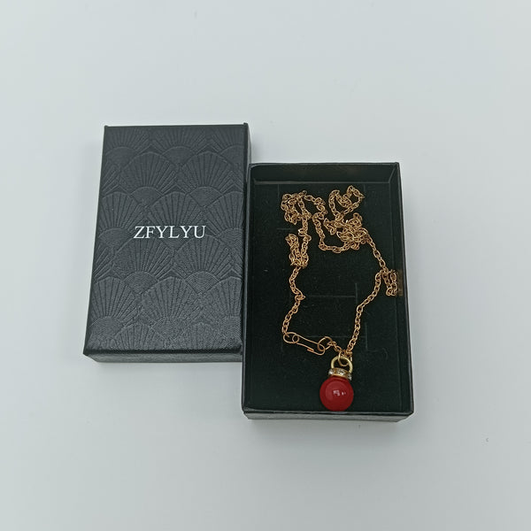 ZFYLYU Necklaces [jewellery] Gold Chain Necklace with Red Pendant, 18 Inch, Lobster Clasp Closure, Polished Finish