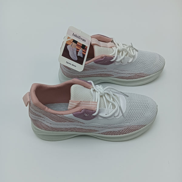 Ishifivan Sports shoes Women's Breathable Mesh Athletic Walking Shoes, White and Pink, Lace-Up Sports Sneakers