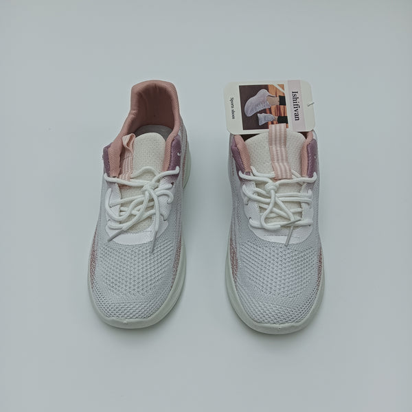 Ishifivan Sports shoes Women's Breathable Mesh Athletic Walking Shoes, White and Pink, Lace-Up Sports Sneakers