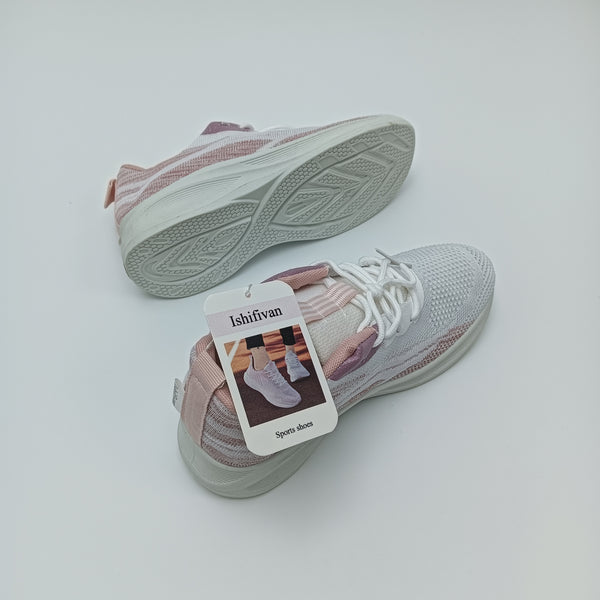 Ishifivan Sports shoes Women's Breathable Mesh Athletic Walking Shoes, White and Pink, Lace-Up Sports Sneakers