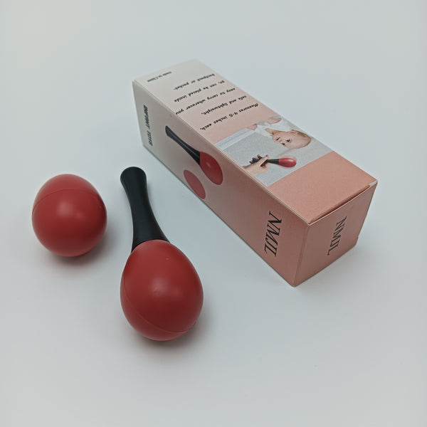 NMJL Infant toys Red Egg-Shaped Rattle with Black Handle Set for Babies
