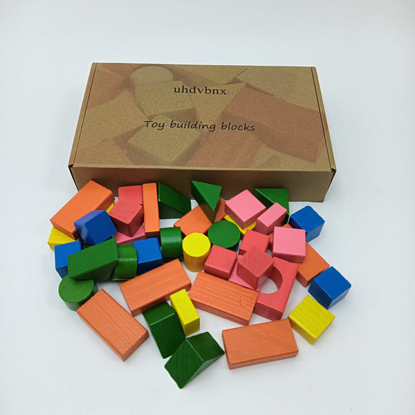 uhdvbnx Toy building blocks Wooden Building Blocks Set, Colorful Geometric Shape Blocks for Toddlers
