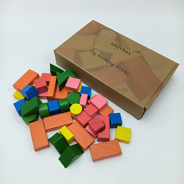 uhdvbnx Toy building blocks Wooden Building Blocks Set, Colorful Geometric Shape Blocks for Toddlers