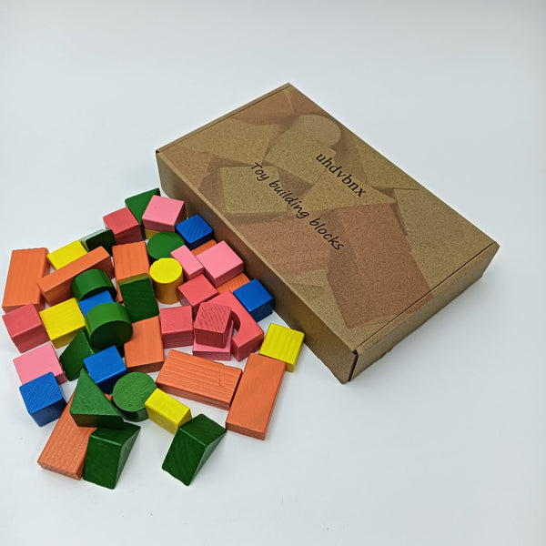 uhdvbnx Toy building blocks Wooden Building Blocks Set, Colorful Geometric Shape Blocks for Toddlers