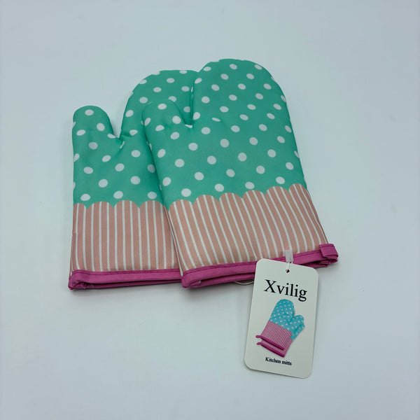 Xvilig Kitchen mitts Non-Slip Cotton Double Oven Gloves for Cooking Baking BBQ