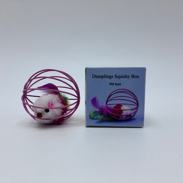 Dumplings Squishy Box Pet toys Interactive Cat Toy with Feathers, Metal Wire Cage for Indoor Cats