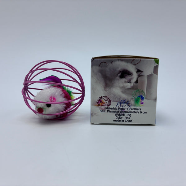 Dumplings Squishy Box Pet toys Interactive Cat Toy with Feathers, Metal Wire Cage for Indoor Cats