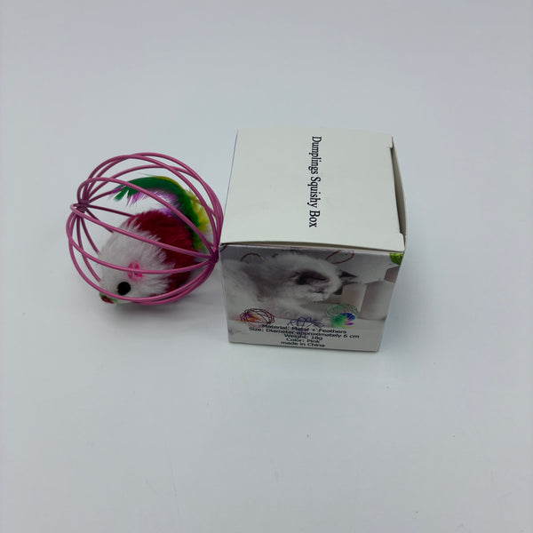 Dumplings Squishy Box Pet toys Interactive Cat Toy with Feathers, Metal Wire Cage for Indoor Cats