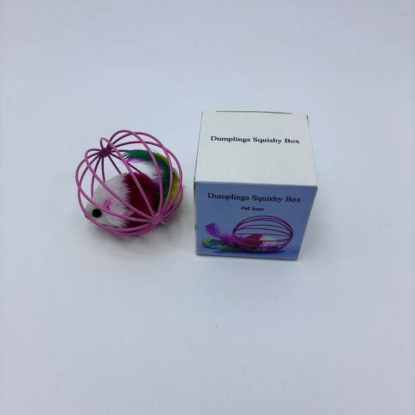 Dumplings Squishy Box Pet toys Interactive Cat Toy with Feathers, Metal Wire Cage for Indoor Cats