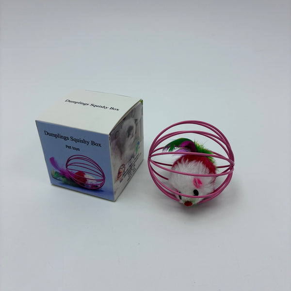 Dumplings Squishy Box Pet toys Interactive Cat Toy with Feathers, Metal Wire Cage for Indoor Cats