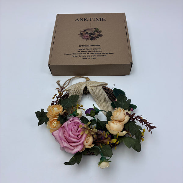 ASKTIME Artificial wreaths 11.81 Inch Rustic Floral Wreath for Front Door, Home Wall, Wedding Party