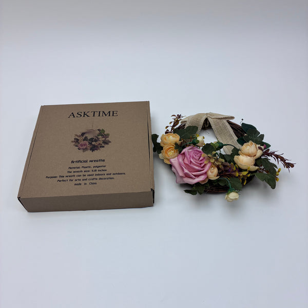 ASKTIME Artificial wreaths 11.81 Inch Rustic Floral Wreath for Front Door, Home Wall, Wedding Party