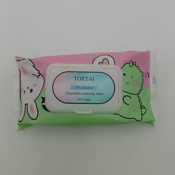 TORTAI Disposable sanitizing wipes 75% Alcohol, 80 Count, Disposable Cleaning Wipes with Resealable Package