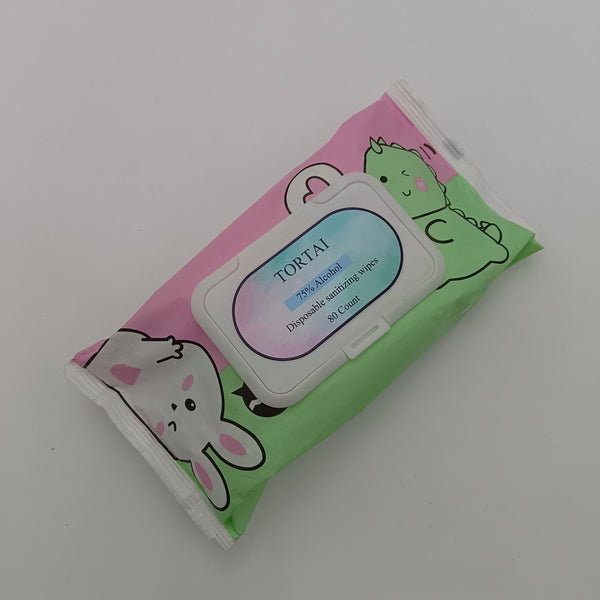 TORTAI Disposable sanitizing wipes 75% Alcohol, 80 Count, Disposable Cleaning Wipes with Resealable Package