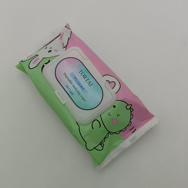 TORTAI Disposable sanitizing wipes 75% Alcohol, 80 Count, Disposable Cleaning Wipes with Resealable Package