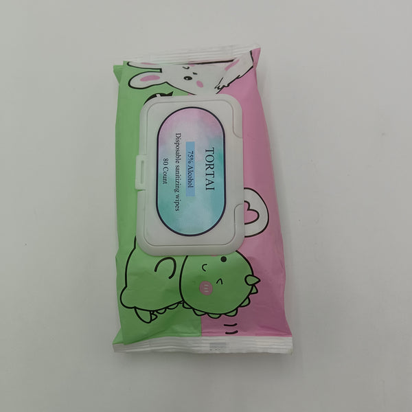 TORTAI Disposable sanitizing wipes 75% Alcohol, 80 Count, Disposable Cleaning Wipes with Resealable Package