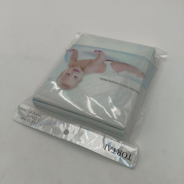 TORTAI Disposable mats for changing diapers Blue Disposable Changing Mats, 24 x 17 Inch, 5 Count