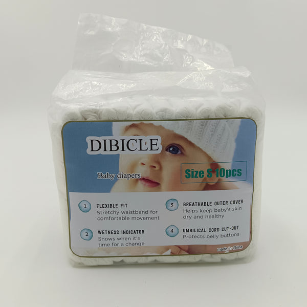 DIBICLE Baby diapers Breathable and Skin-friendly Baby Diapers, Size S, 10 Count