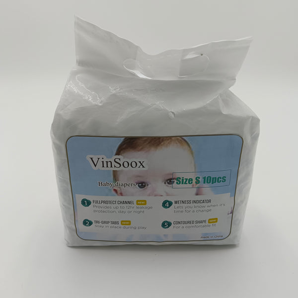VinSoox Baby diapers Size S baby diapers, 10-piece pack, suitable for newborns to toddlers