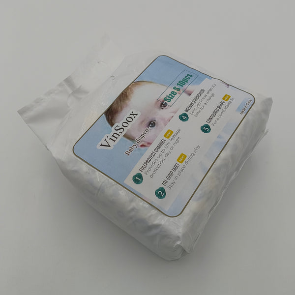 VinSoox Baby diapers Size S baby diapers, 10-piece pack, suitable for newborns to toddlers